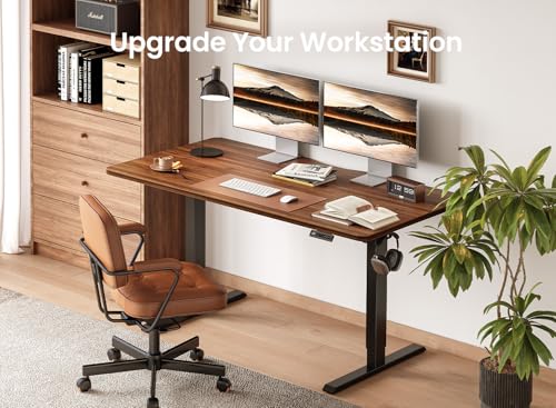 Image of BANTI 40 x 24 Inches Standing Desk, Ergonomic, Electric Height Adjustable, Sit and Stand Up, Computer Office Desk with Splice Board, Black Frame /Black Walnut Top