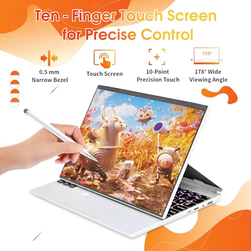 Image of BINTEC 14 inch 4 in 1 Studio Touchscreen Tablet Laptop,1920x1200 IPS,16GB DDR4,Quad-Core Celeron N5105（up to 2.9GHz）,Colorful Backlit Keyboard,Type-C (Silver /256G SSD)