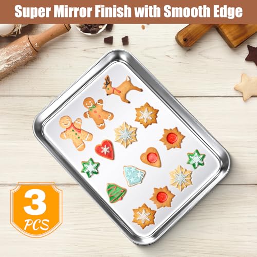 Potchen Baking Sheet Pan Set Cookie Sheet Small Toaster Oven Pans Stainless Steel Tray Barbecue Grill Pan Rectangle Trays Oven, Non-stick, Easy Clean - Image 4