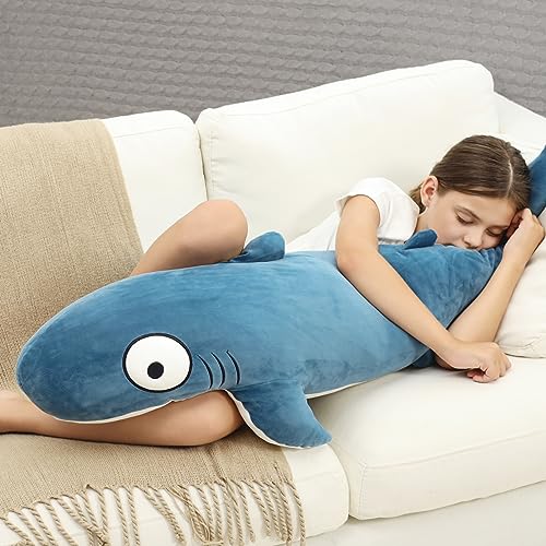 Image of 48 inch Blue Giant Sharks Plush, Large Whale Shark Stuffed Animals, Big Ocean Sea Fish Squishy Body Pillow Soft Plushies Toys, Gifts Kids Girls Boys, Birthday