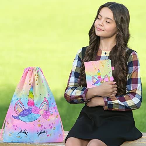 Kids Diary With Lock And Key, Girls Unicorn Journal Notebook Drawstring Bag Stickers Necklace Unicorn Gifts Set For Girls #TOP5