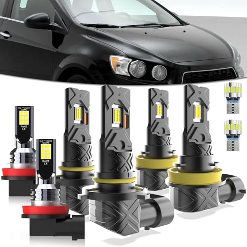 Image of Light Bulbs Fit For Chevy Sonic 2012-2016,Hi Beam Lo Beam fog light,High Performance lights Bulb Combo,T10 License Plate Light,8-Pack