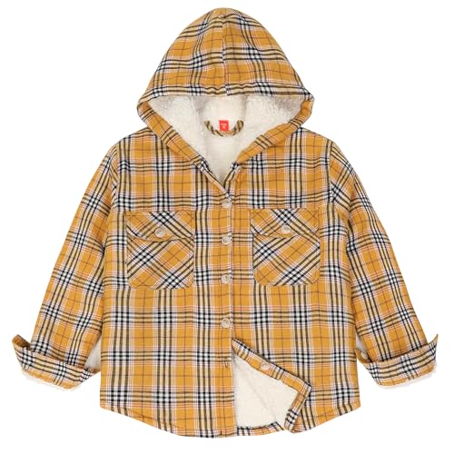 Image of ThCreasa Girls Sherpa Lined Plaid Button Hooded Jacket | Fully Interior Lined, Button Up, Flannel Outer, Family Photo Ready, School To Holiday Events, Fall Winter Shacket With Hood