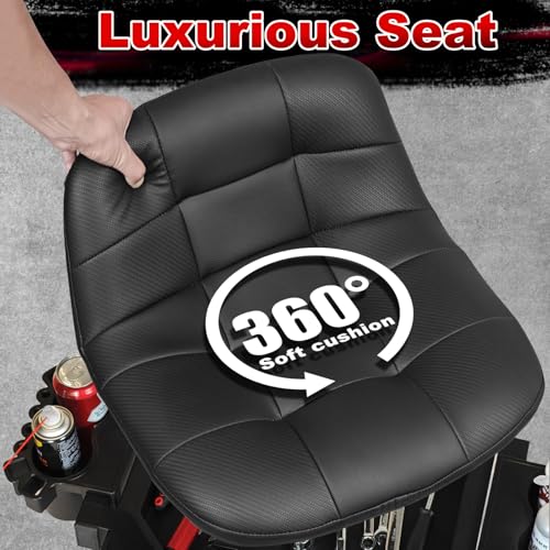 Image of Rolling Stool with Wheels, Adjustable Height Pneumatic Garage Work Mechanic Stool Seat with Backrest, 400 LBS Capacity 360 Swivel Mechanic Crepper Chair with Tool Tray Storage, Black