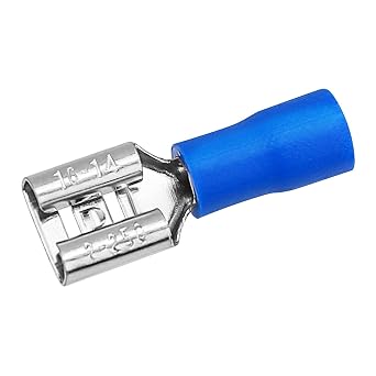 200 Pcs Female Quick disconnects Vinyl Insulated Spade Wire Connectors, Blue Electrical Crimp Terminal 16-14 AWG 6.3mm
