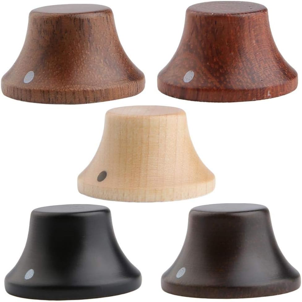 KAISH 4-Pack Wood Knobs LP/Strat Style Bell Knobs Guitar Bass Top Hat Wood Knob with Indicator Dot Walnut Wood