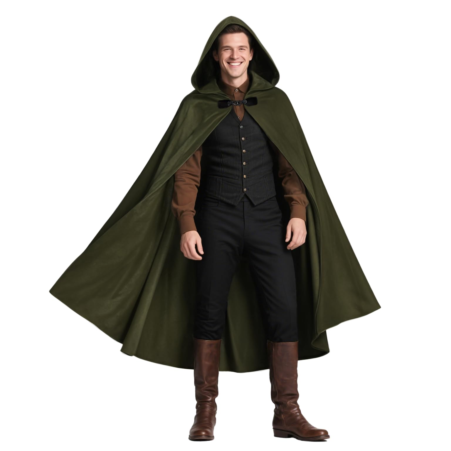 Medieval Hooded Cloak Halloween Renaissance Cape with hood Wizard Costume Sorcerer Cosplay Witch