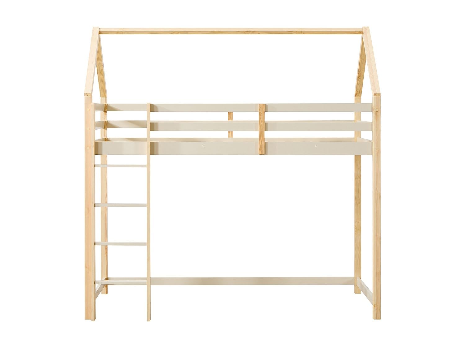 Vente-unique - Lit Mezzanine cabane 90 x 190 cm - Pin Massif – Beige et Naturel - TARZIA