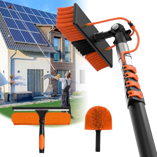 20FT Water Fed Solar Panel Cleaner Brush and Pole,Solar Panel Cleaning Kit with Telescopic Pole & Cleaner Solution Dispenser,180°Rotatable Solar Cleaning Brush with Lightweight Pole for RV,Boat,Deck