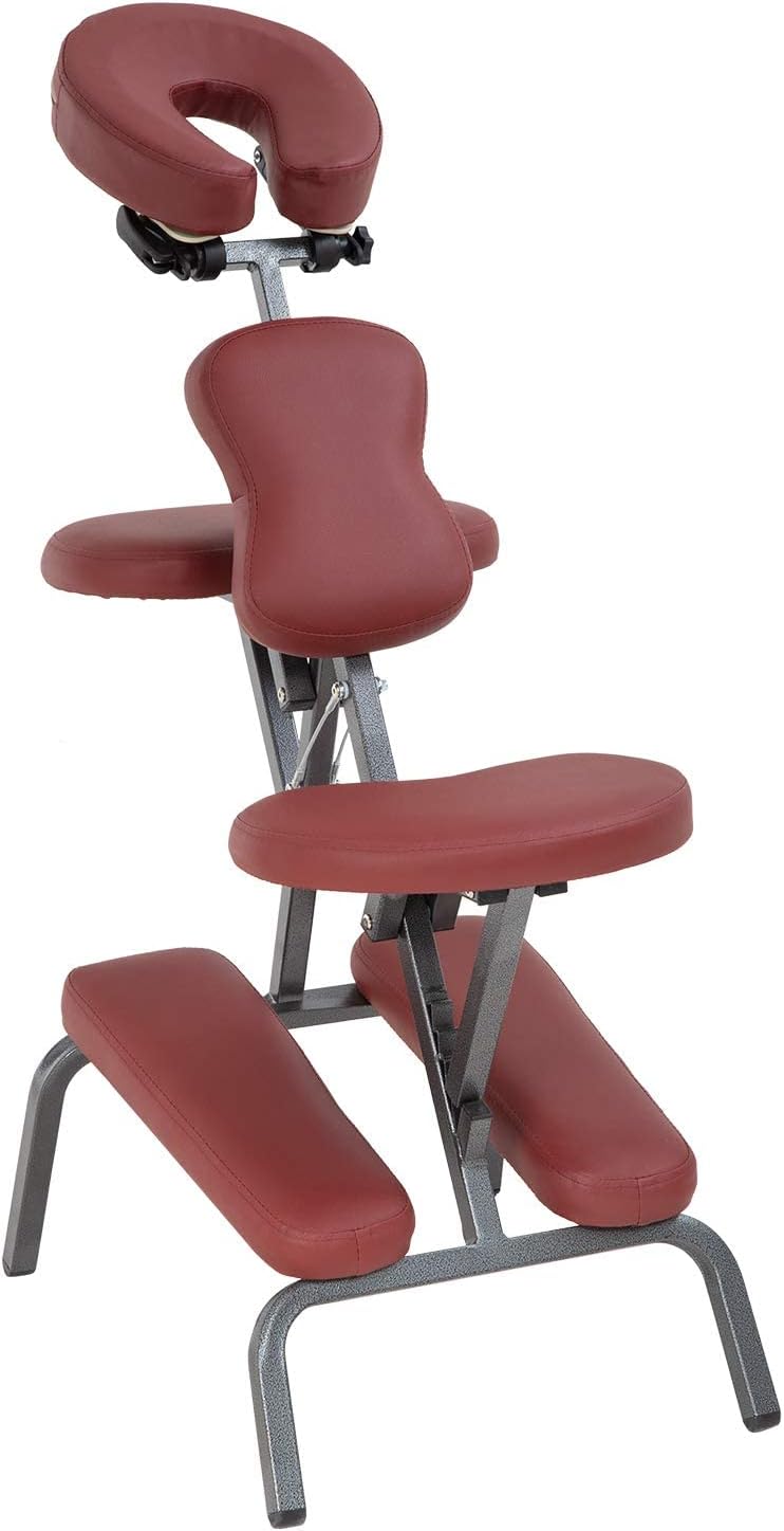 Bigacc Portable Massage Chair, White Faux Leather, Foldable with High-Density Foam, Swivel Design, Metal Frame, for Home Office, Spa, Therapy,with Carry Case (Burgundy)