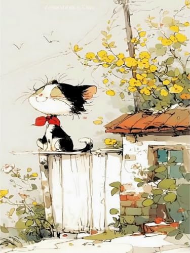 Diamond Painting Chat de dessin animé DIY 40x50cm Canevas Complet