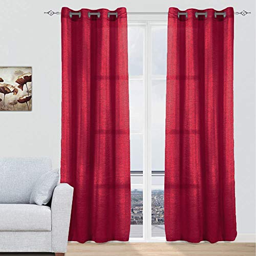 MERCURY TEXTIL - Cortinas Modernas Translucidas 2 Piezas con Anillos Plateados para Ventana, 150 X 260 CM (Granate)