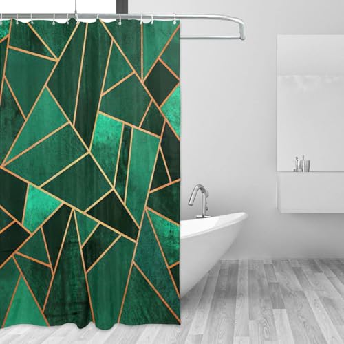Rideau de douche géométrique noir et doré 183x183 en polyester chic à œillets