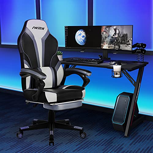 Sedia da Gioco da Corsa Sportiva, Ergonomica da Ufficio Con Schienale Alto, Cuscino Lombare Messaggiante, Girevole Con Poggiapiedi (Grigio) - Sedia gaming - Immagine 1