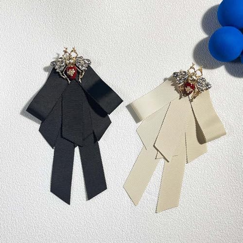 Image of Vintage alloy black bow Bee Brooch preppy ribbon bow tie for men and women