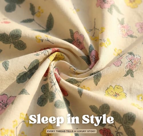 Image of VAS COLLECTIONS 300 TC Premium Cotton Bedsheet Set Double Bed | Soft Breathable Flat Sheet with 2 Pillow Covers | Luxury Printed Bedding | Elegant Durable Bed Linen 230x254 cm (Spring Ivory)