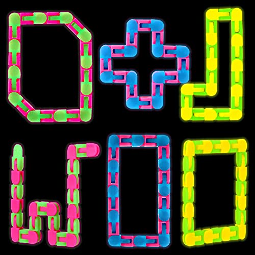 Vanblue 6Pcs Glow in The Dark Wacky Tracks EasterÂ Gifts for Kids Light Up Snap Toy Click 24 Links Twist and Shape Snake Toys Stress Relief Fidget Wacky Toys for ADHD Kids and Adults