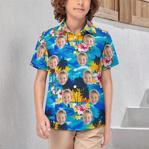 Custom 2-16 Years Kids Hawaiian Shirt with Face,Personalized Photo Button Down Shirt for Boys Girls, Aloha Short Sleeve3