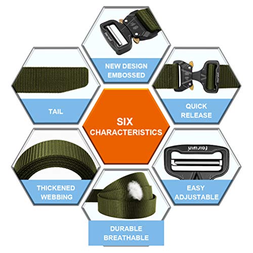 Fairwin Tactical Belt, Military Style Webbing Riggers Web Gun Belt With Heavy-Duty Quick-Release Metal Buckle (Green, M 36"-42") #TOP2
