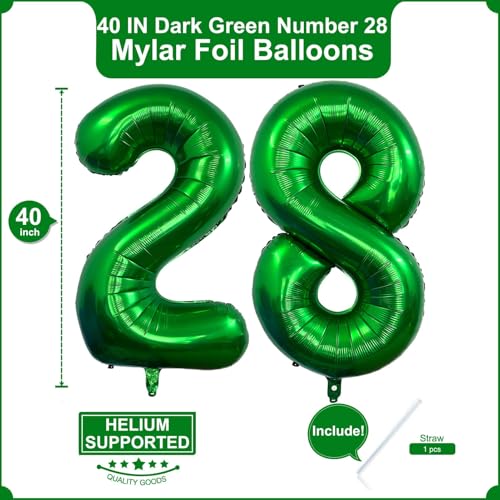 Image of Number 28 Dark green Balloons 40 Inch Giant Dark green Foil 28 Helium Balloons for 28th Dark green Birthday Party Supplies 28th Anniversary Events Decorations