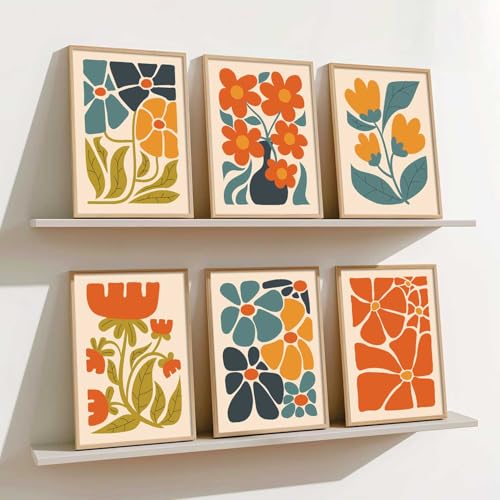 Image of kotart Floral Wall Art Home Decoration Paintings With Frame For Living Room Bed Room Hotel Wall Decor Digital Reprint Set of 6 (10X13 inch)