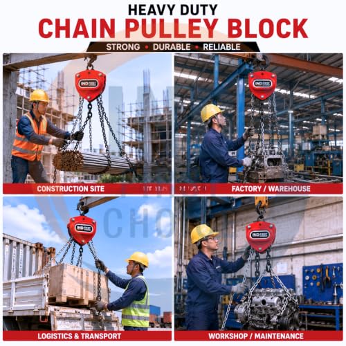 Image of IND 1 Ton 3 Meter Chain Pulley Block | Heavy Duty Manual Chain Hoist for Material Handling, Warehouse, Construction & Industrial Lifting