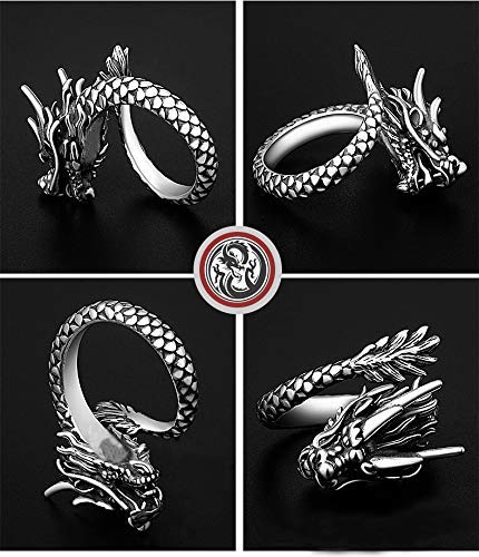 Vintage Punk Silver Black Chinese Dragon Snake Dragon Claw Skull Rings Jewelry Gothic Alloy Open Adjustable4