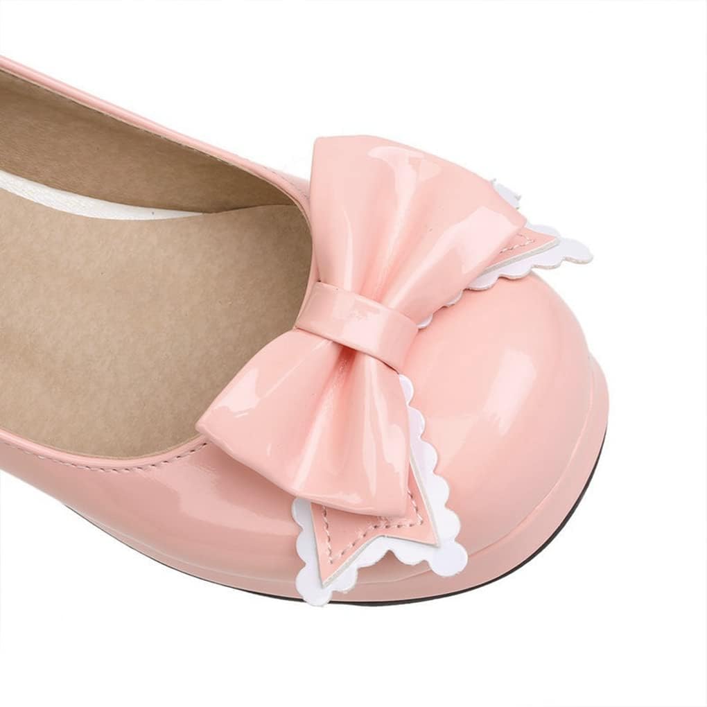 [トクとユウ] 厚底パンプス ガールズ コスプレ靴 ロリータ風 おでこシューズ 蝶結び 甲ストラップ エナメル 女の子 チャンキーヒ