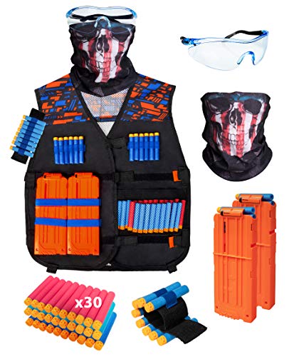 BROADREAM Kids Tactical Vest Kit for Nerf Guns N-Strike Elite Series Nerf Gun Vest for Boys with Reload Darts, Reload Clips, Face Mask, Wrist Band and Protective Glasses