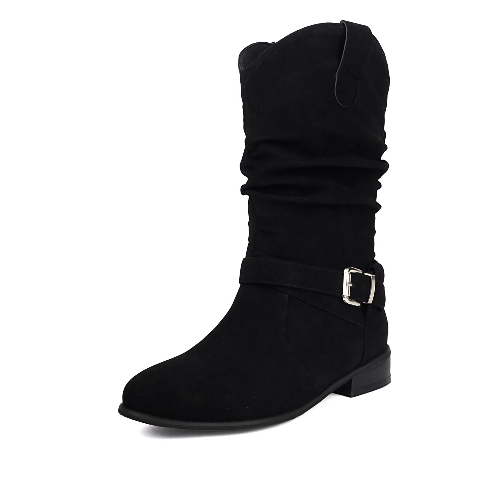 Concise Suede Block Heel Pleated Women Slouch Boots