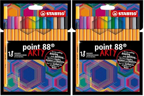 STABILO - Rotulador de punta fina - point 88 - ARTY - Estuche de 18-18 colores diferentes (Paquete de 2)