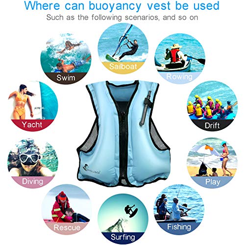 Foto von APPMOO Schnorchelweste Aufblasbare Schwimmwesten Schnorchelweste für Erwachsene, Kajak-Auftriebsweste, tragbare Auftriebsweste, Tauchen, Surfen, Schwimmen, Wassersport im Freien, (für 80-220 lbs)