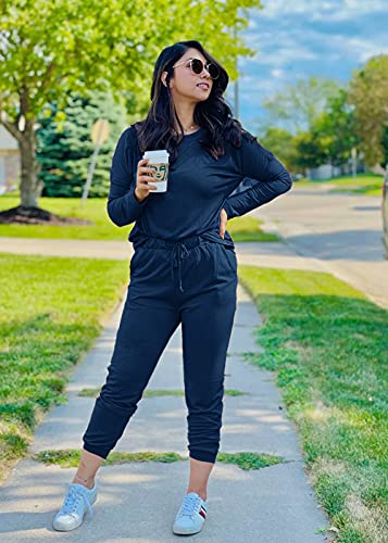 Image of PRETTYGARDEN Women's Two Piece Outfit Long Sleeve Crewneck Pullover Tops And Long Pants Tracksuit | Long Sleeve Shirts, Jogger Pants Pockets, Matching Track Suits, Fall Spring Comfy Clothes for Casual Outing, Cruise, Airport