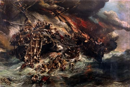 Peintures l'incendie du bateau à vapeur Austria par Isabey art mural ZHAOSHAN