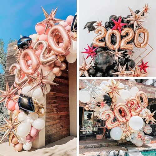 Image of 6 pcs 22Inch 4D Large Foil Balloons Rose Gold Metallic Star for 70s Disco Dance Birthday Graduation New Year (Rose Gold Star 6pcs)