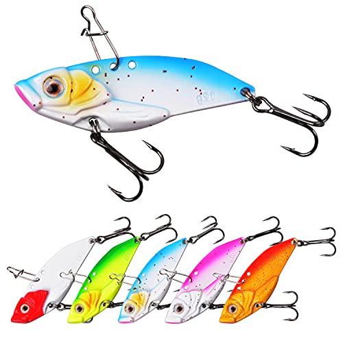 FUSIGO Metall-Angelvorrichtungen, sinkende Löffel, Angelköder, harter Spinner, Löffel mit Tackle Box, Drillingshaken, Salzwasser, Köder für Forelle, Zander, Flunder, 5 Stück Cover