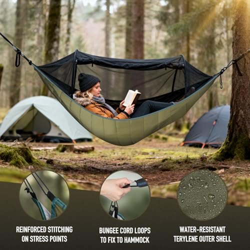 Single & Double Hammock Underquilt, Insulated Camping Quilt for Warm Sleeping, Easy to Setup and Packable for Camping, Hiking, Travel, Beach, Backyard, Patio (Army Green) - Image 3
