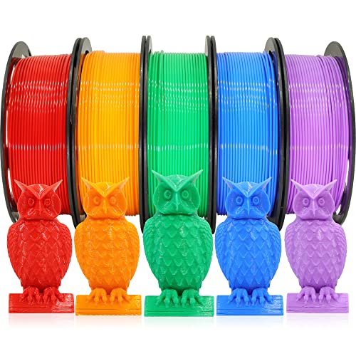 Image of 1.75mm 5 Spools 5 Popular Colors PLA 3D Printer Filament in 1 Bundle, Red /Purple /Green /Blue /Orange, Each Spool 0.25kg, Total 1.25kg PLA 3D Printing Material, 250g x 5 Spools