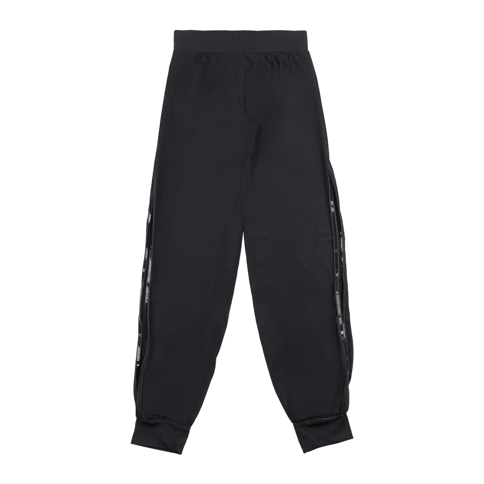 Damen Hose mit seitlicher Öffnung mit Pailiettenband verziehrt Fuer Tango und Latin, schwarz