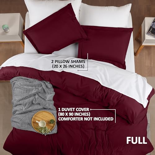 Utopia Bedding Duvet Cover Full Size - 3 Piece with Zipper Closure - 1 Comforter Cover 80X90 Inches & 2 Pillow Shams 20X26 Inches (Burgundy) Comforter Not Included