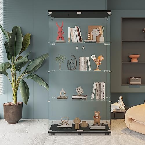 Image of Beauty4U Black Glass Display Cabinet, 4-Shelf 2-Door Curio Cabinet