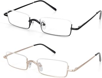 2 Pairs Half Reading Glasses Square Semi Rimless Readers Metal Frame for Men and Women