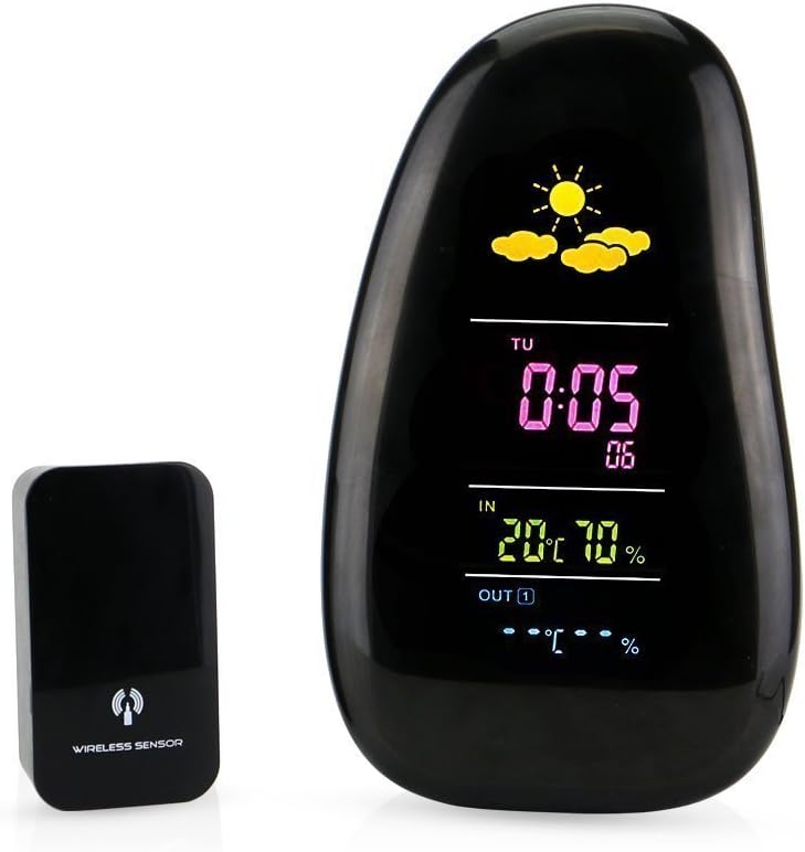 QHSD LED Indoor Outdoor Wireless Weather Station Temperature Humidity Alarm Clock RF Remote Sensor