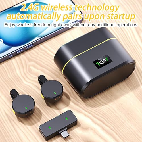 Micrófono de solapa inalámbrico con funda de carga y receptor Plug Play para audio móvil 2