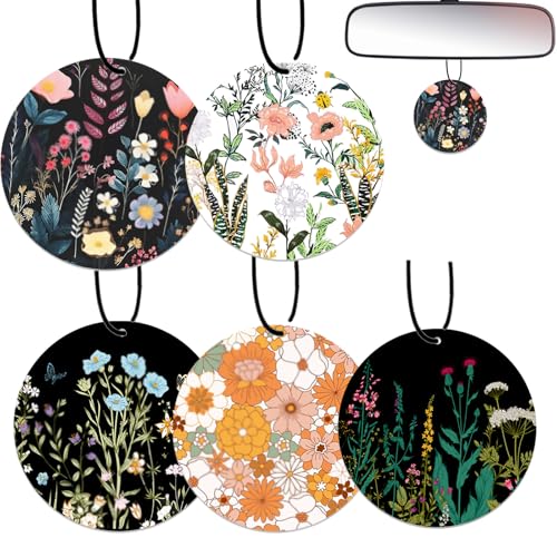 Image of Car Air Freshener - 5Pcs Boho Cute Flowers Car Interior Accessories Hanging Scents Automotive Room Decor for Women Teen Girls