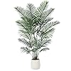Artificial palm tree 6ft tall fake plant with white planter faux tropical palm tree fake moss for indoor home decor office living room front porch patio  urban country home decor