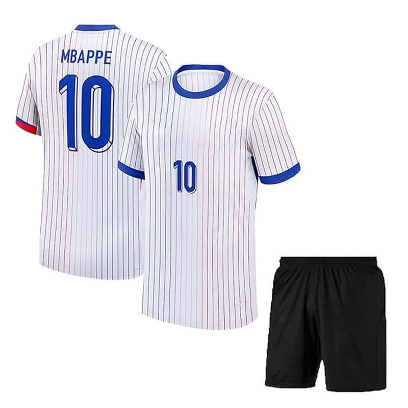 Image of RJM Mbappe 9 Sports Football Home White Jersey 2024 with Black Shorts for (Kids,Boys,Men)(12-13Years,Multicolor-2)