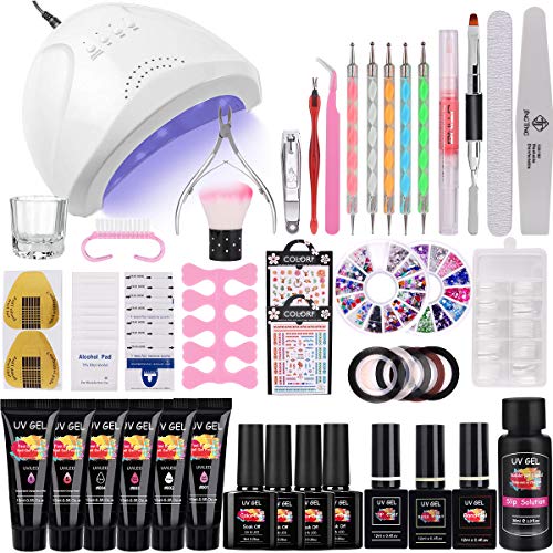 Poly Nail Gel Kit with 48W UV LED Lamp, MYSWEETY 15ml 6 Colours Gel Nail Polish Starter Kit with Base Coat, Top Coat, Slip Solution, Polish Remover Wraps Pads, Manicure Tool Accessories Kit