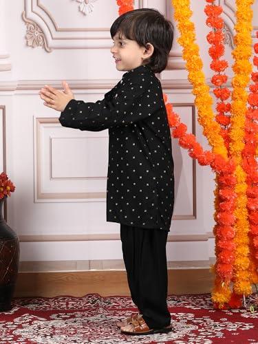 Image of POLKA TOTS Boys Cotton Ethnic Kurta Pajama Set with Attached Koti | Ethnic Motif Wear Kids Kurta Pyjama for Boys & Toddlers | Traditional Dress for Weddings & Festivals | Festive Jubba Set for Babies