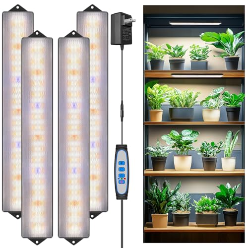 Wolezek Pflanzenlampe LED Vollspektrum, 4 Pack Grow Lampe für Zimmerpflanzen, 420 LEDs 37cm Pflanzenlicht Grow Light mit Upgrade Timer 4/8/12/16H Timer for Aussaat, Grow Shelves